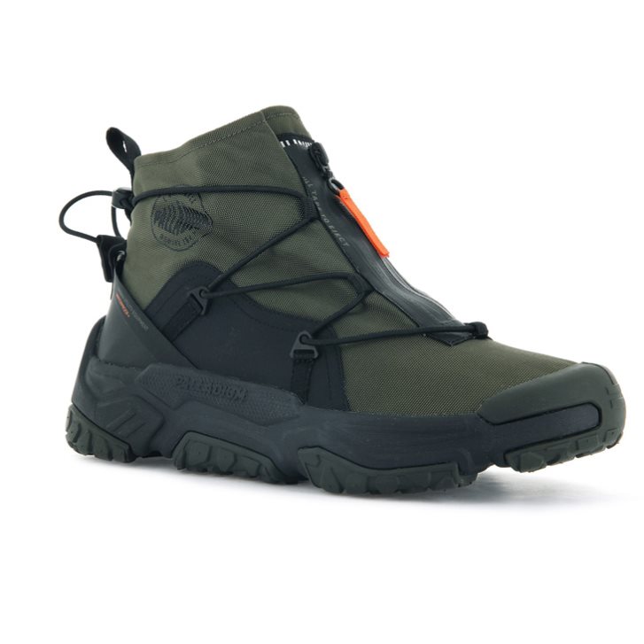 Baskets Palladium Off-grid Hi Zip Imperméables + Femme Vert Olive | FR SYP579F